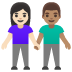 👩🏻‍🤝‍👨🏽 woman and man holding hands: light skin tone, medium skin tone display on Google